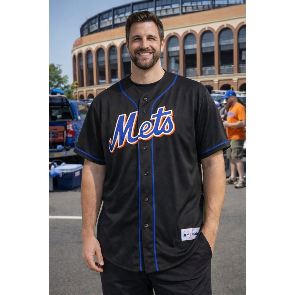 Vintage Majestic MLB New York Mets Black Button-Up Jersey Mens XXL Sewn